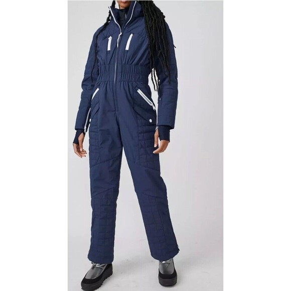 Free People $548 FP Movement All Prepped Ski Suit Snowboarding Snow Bibs Blue XL - Picture 1 of 10